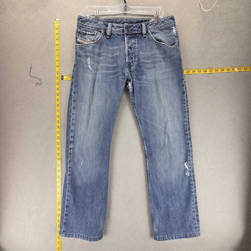 Diesel Jeans Mens 32x34 Blue Zavor Regular Straight Made Italy Altered Hem 0070K